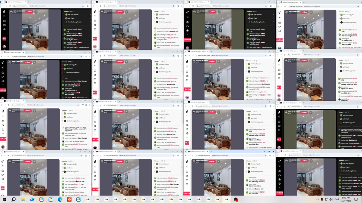 Tampilan software MKT untuk memantau banyak sesi livestream TikTok