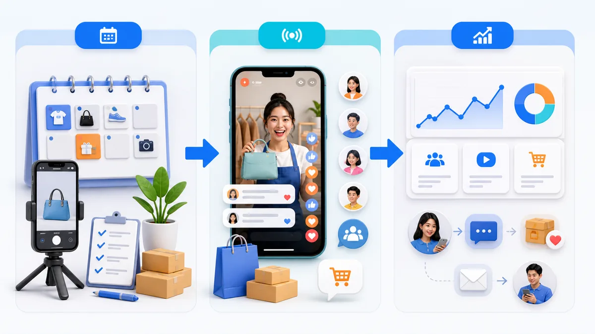 Workflow livestream untuk online seller sebelum saat dan setelah live