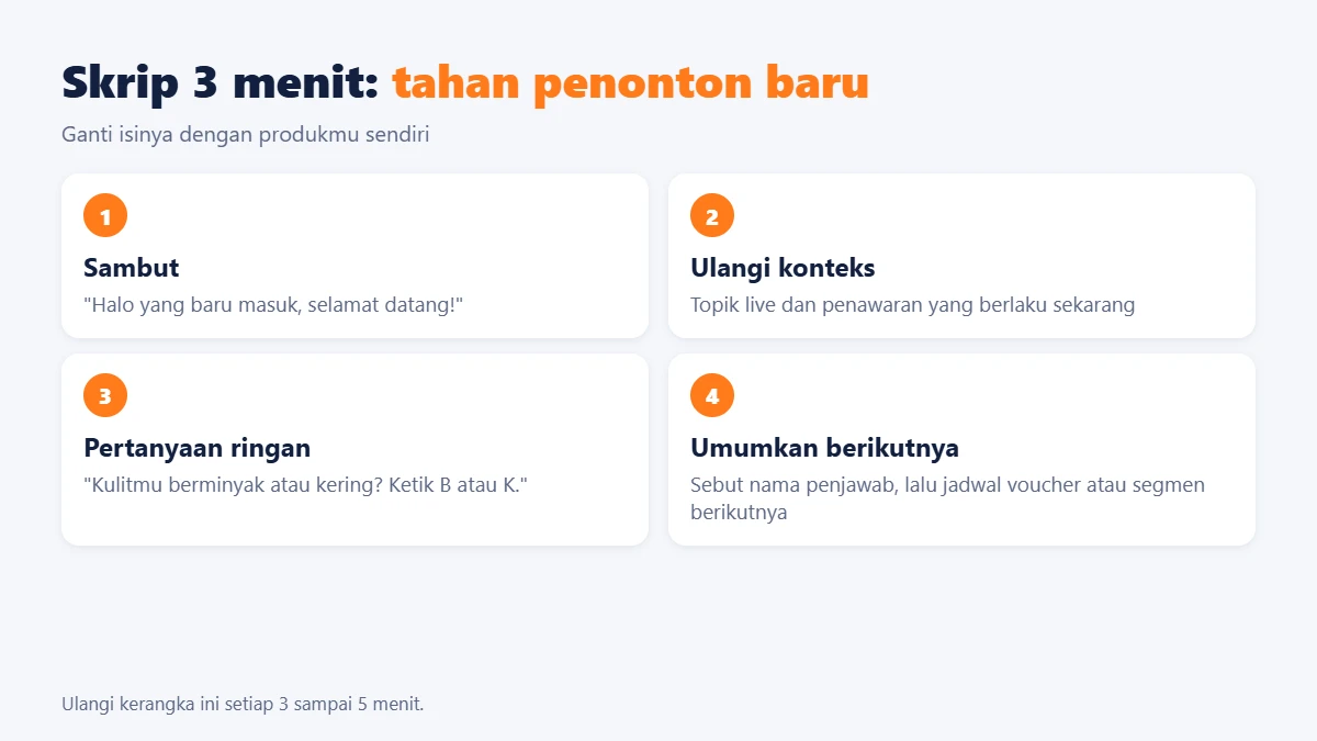 Skrip 3 menit untuk menahan penonton baru, contoh cara menambah viewers live TikTok